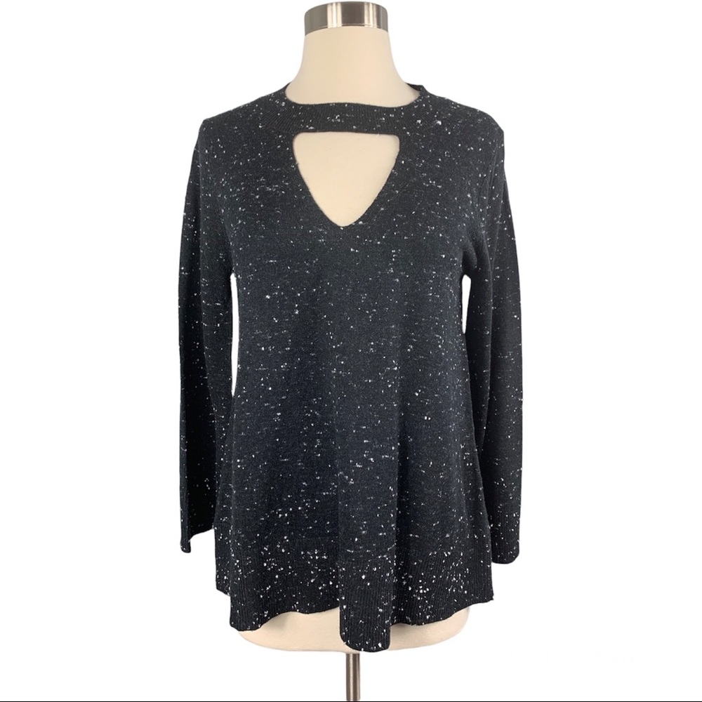 Loft Womens Black White Speckled Keyhole Tunic Sweater Size XS